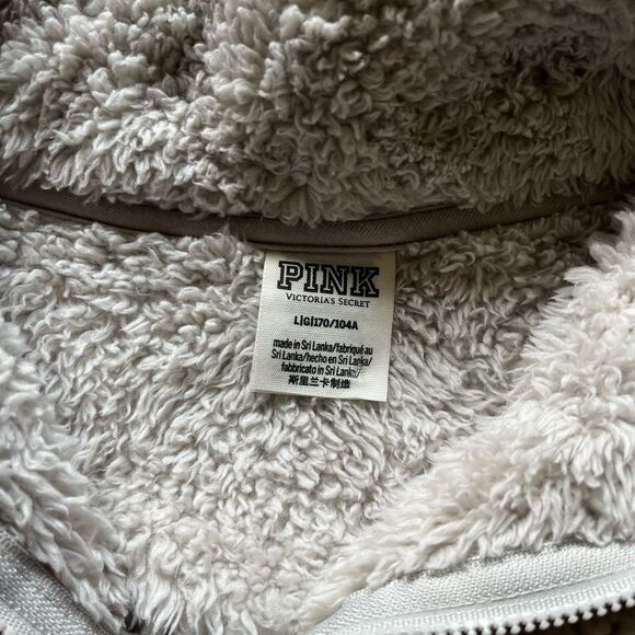 PINK Victoria’s Secret Cream Sherpa Full Zip Jacket SZ L - Picture 11 of 12